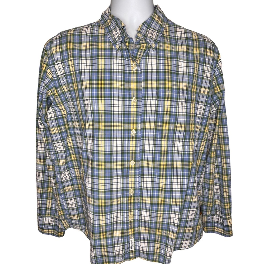Abercrombie & Fitch Mens Blue Plaid Button Down Shirt Sz M Poplin‎ Preppy Casual